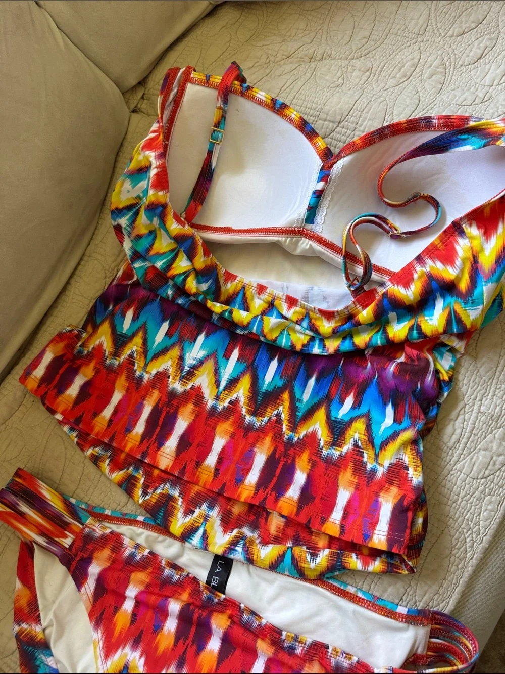 La Blanca Bright Multicolor Ikat Tankini and Bikini Set